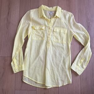 Old Navy Women's Yellow Linen Blend Popover Blouse Size XS